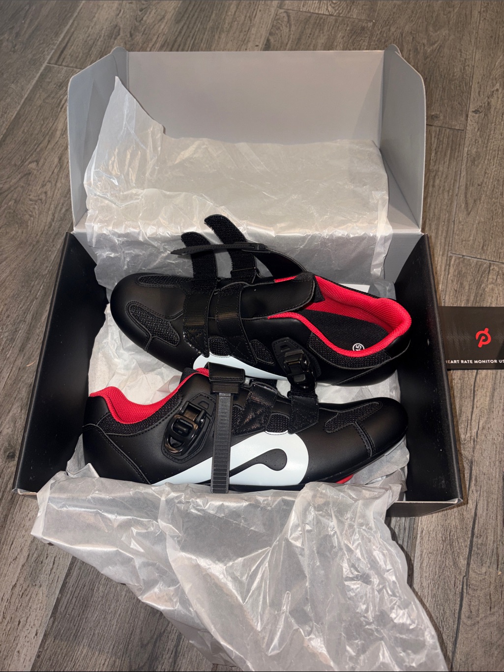 Peloton Men’s Black And Red Cycling Shoes With White Accent Never Worn